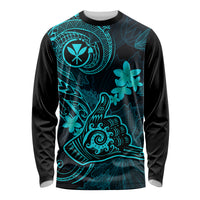Hawaii Long Sleeve Shirt Shaka Tattoo Mix Polynesian Plumeria Turquoise Version LT14 Unisex Turquoise - Polynesian Pride