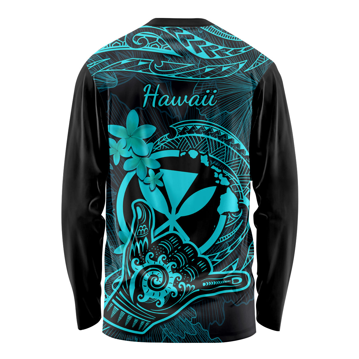 Hawaii Long Sleeve Shirt Shaka Tattoo Mix Polynesian Plumeria Turquoise Version LT14 - Polynesian Pride