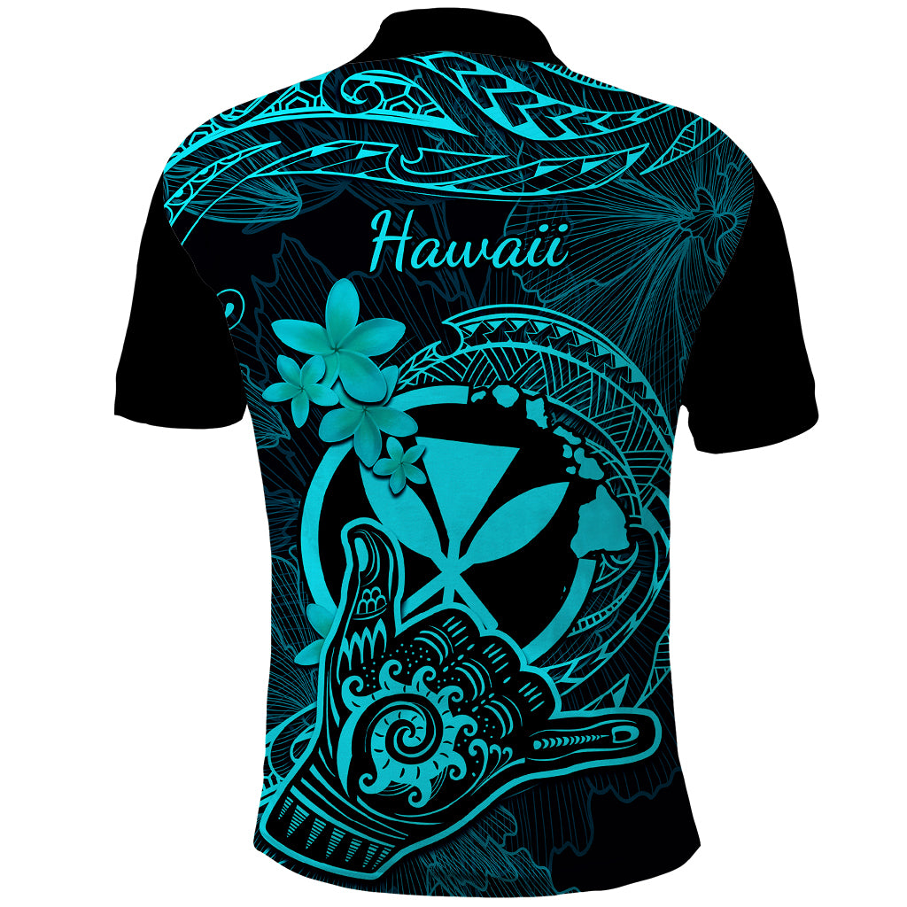 Hawaii Polo Shirt Shaka Tattoo Mix Polynesian Plumeria Turquoise Version LT14 - Polynesian Pride