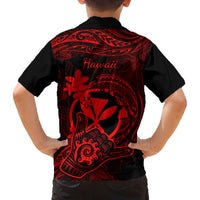 hawaii-family-matching-off-shoulder-maxi-dress-and-hawaiian-shirt-shaka-tattoo-mix-polynesian-plumeria-red-version