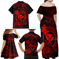 hawaii-family-matching-off-shoulder-maxi-dress-and-hawaiian-shirt-shaka-tattoo-mix-polynesian-plumeria-red-version