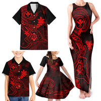 Hawaii Family Matching Tank Maxi Dress and Hawaiian Shirt Shaka Tattoo Mix Polynesian Plumeria Red Version LT14 - Polynesian Pride