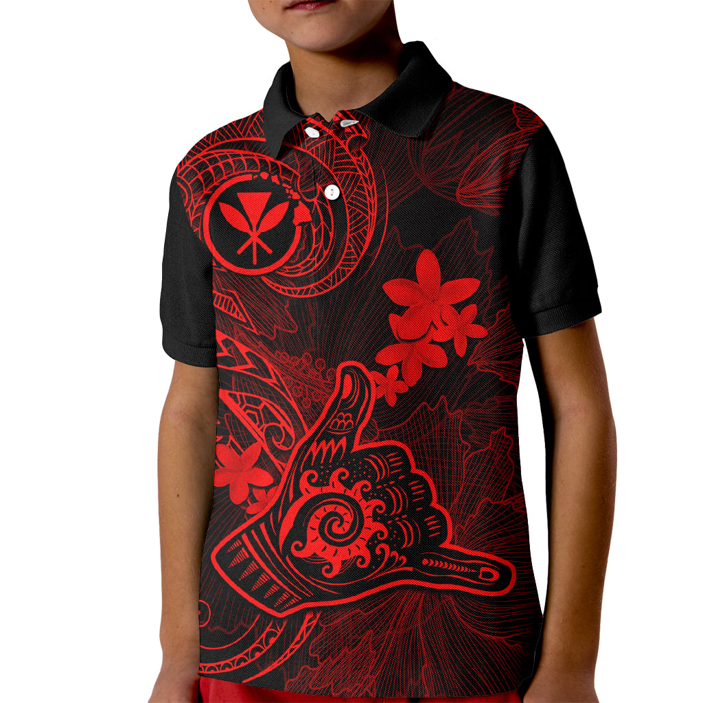 Hawaii Kid Polo Shirt Shaka Tattoo Mix Polynesian Plumeria Red Version LT14 Kid Red - Polynesian Pride