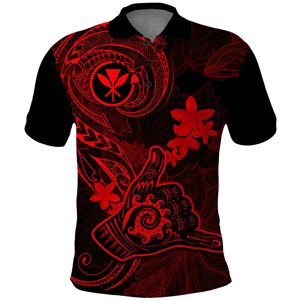 Hawaii Polo Shirt Shaka Tattoo Mix Polynesian Plumeria Red Version LT14 Red - Polynesian Pride