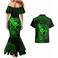 Hawaii Couples Matching Mermaid Dress and Hawaiian Shirt Shaka Tattoo Mix Polynesian Plumeria Green Version LT14 - Polynesian Pride