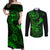 hawaii-couples-matching-off-shoulder-maxi-dress-and-long-sleeve-button-shirts-shaka-tattoo-mix-polynesian-plumeria-green-version