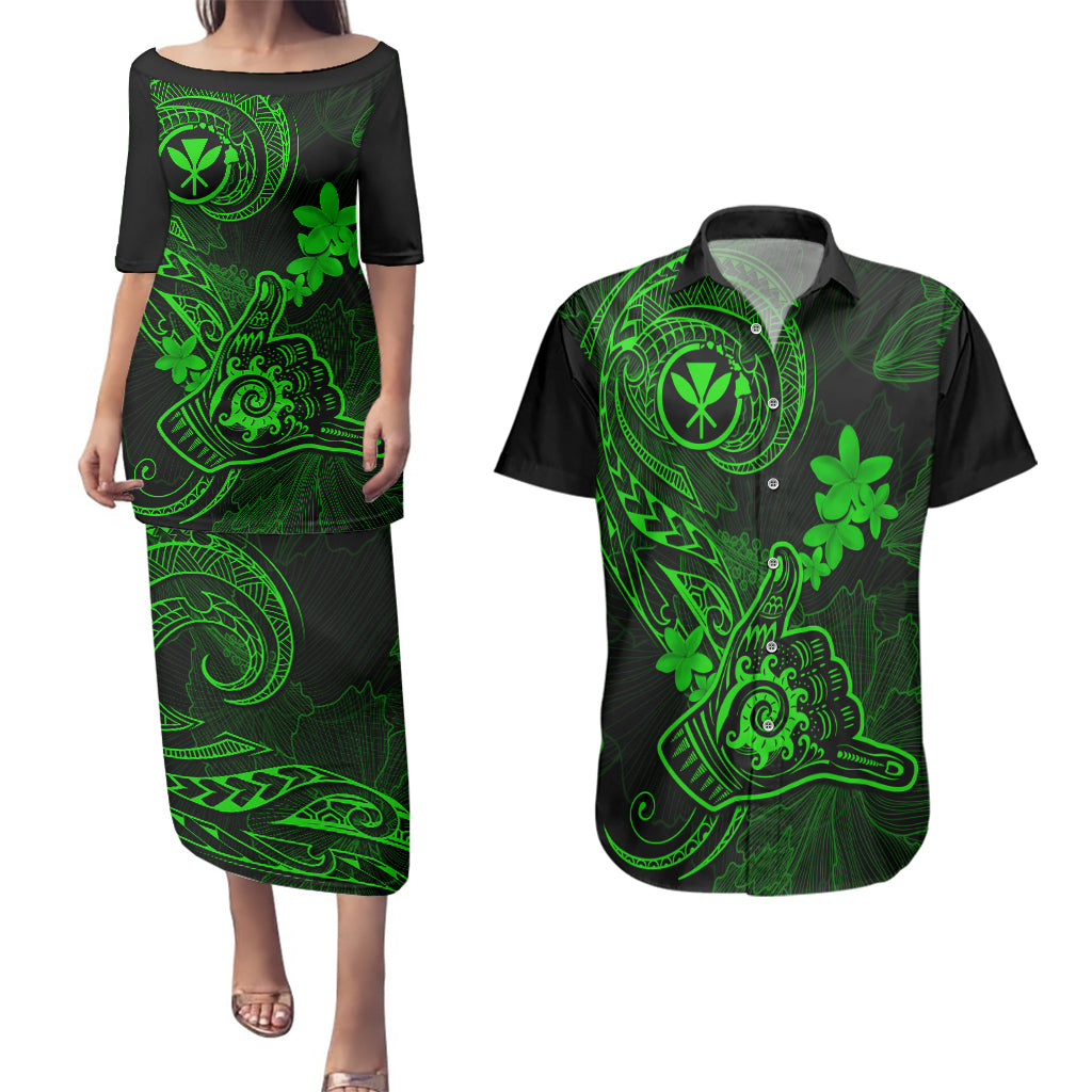 hawaii-couples-matching-puletasi-dress-and-hawaiian-shirt-shaka-tattoo-mix-polynesian-plumeria-green-version