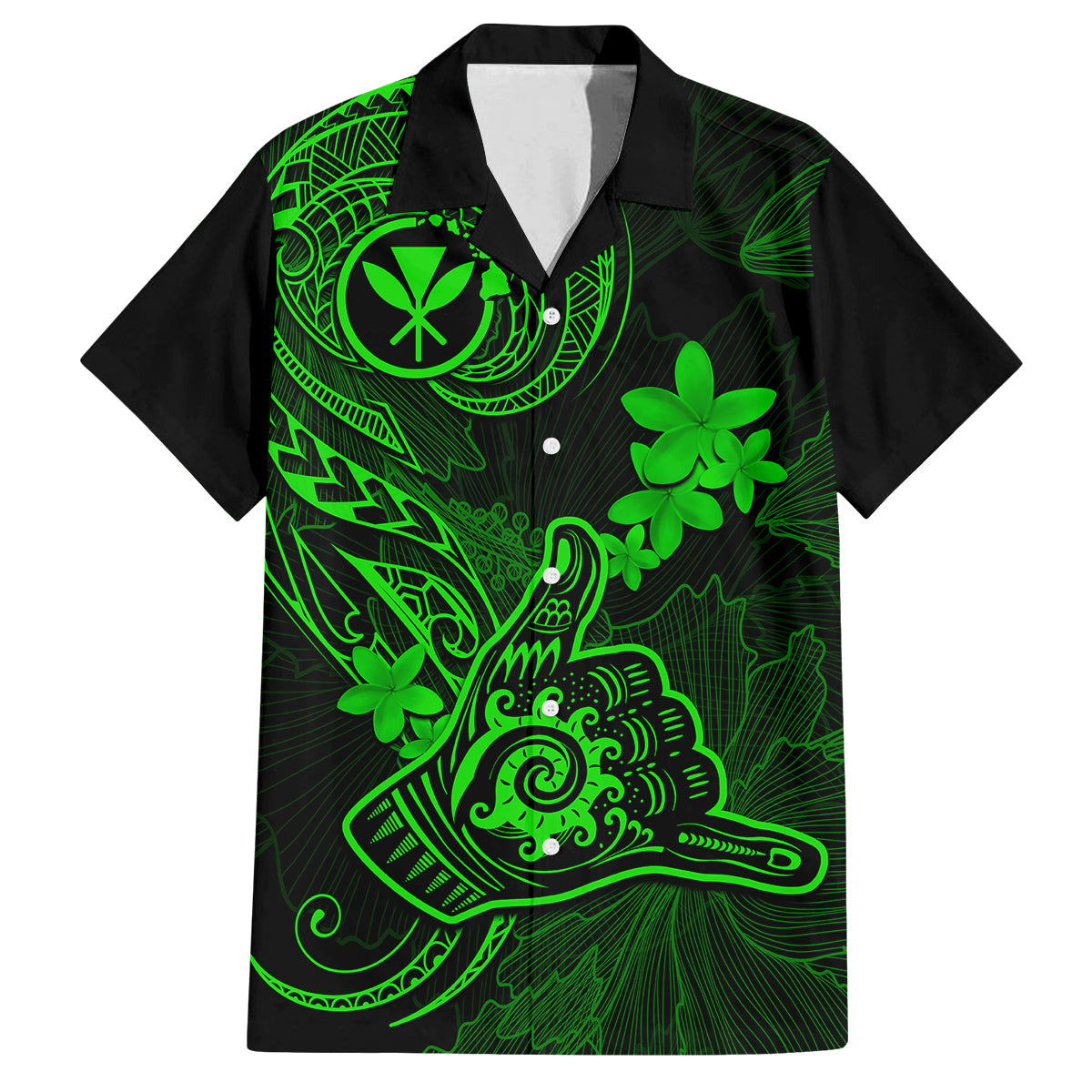 Hawaii Family Matching Tank Maxi Dress and Hawaiian Shirt Shaka Tattoo Mix Polynesian Plumeria Green Version LT14 Dad's Shirt - Short Sleeve Green - Polynesian Pride