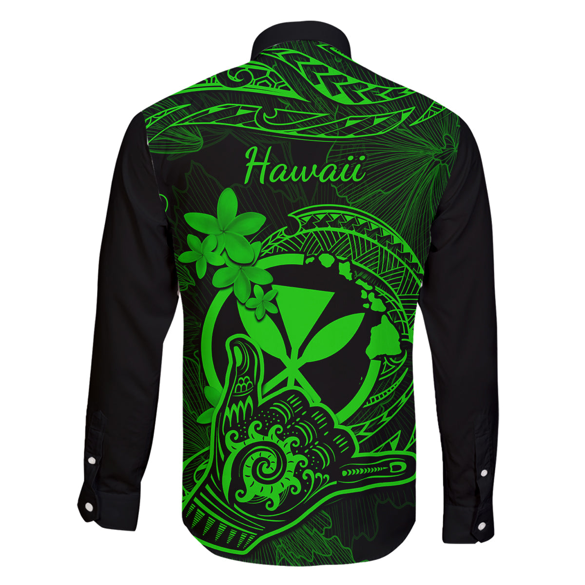 Hawaii Family Matching Tank Maxi Dress and Hawaiian Shirt Shaka Tattoo Mix Polynesian Plumeria Green Version LT14 - Polynesian Pride