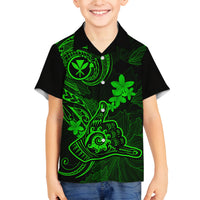 Hawaii Family Matching Tank Maxi Dress and Hawaiian Shirt Shaka Tattoo Mix Polynesian Plumeria Green Version LT14 Son's Shirt Green - Polynesian Pride
