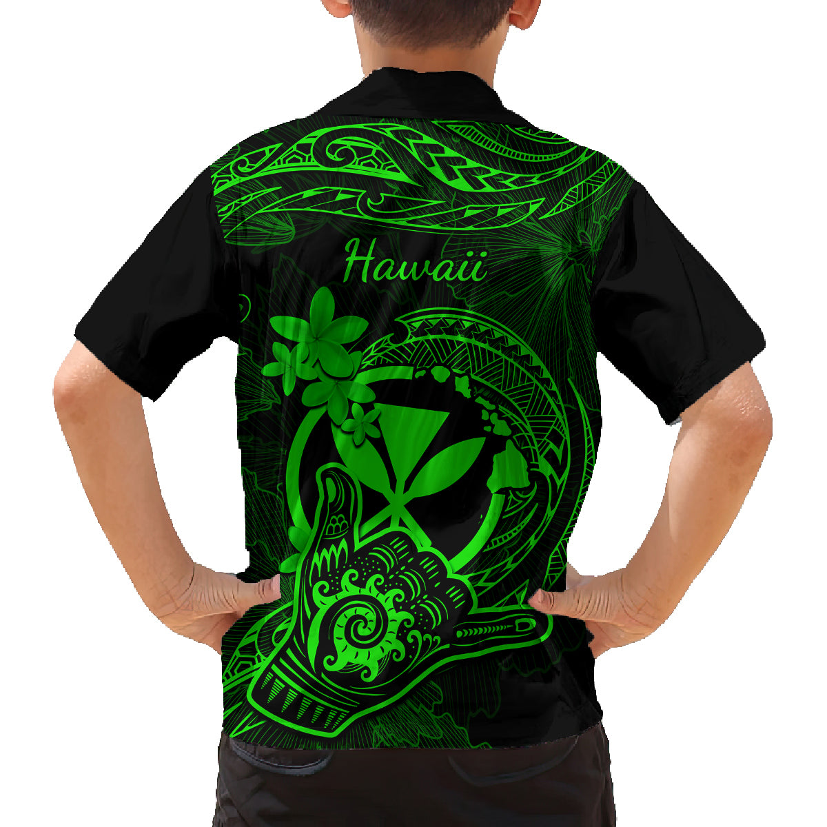 hawaii-kid-hawaiian-shirt-shaka-tattoo-mix-polynesian-plumeria-green-version