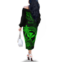 hawaii-off-the-shoulder-long-sleeve-dress-shaka-tattoo-mix-polynesian-plumeria-green-version