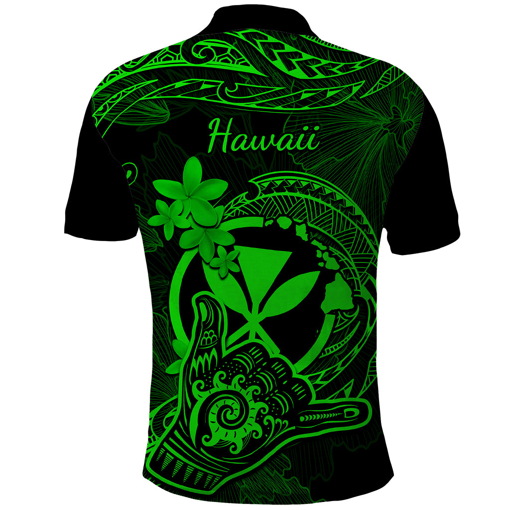 Hawaii Polo Shirt Shaka Tattoo Mix Polynesian Plumeria Green Version LT14 - Polynesian Pride