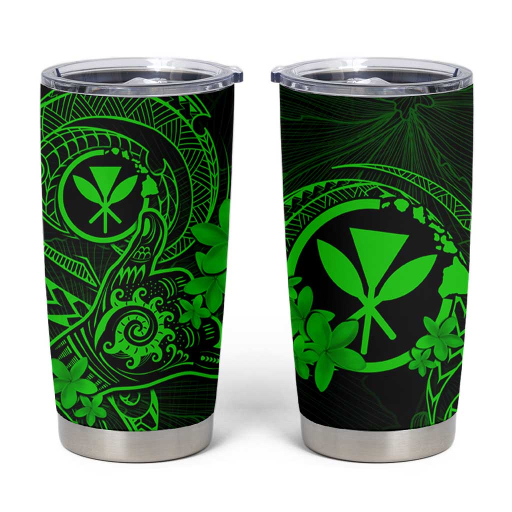 Hawaii Tumbler Cup Shaka Tattoo Mix Polynesian Plumeria Green Version