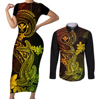 Hawaii Couples Matching Short Sleeve Bodycon Dress and Long Sleeve Button Shirts Hammerhead Shark Tattoo Mix Polynesian Plumeria Reggae Version LT14 Reggae - Polynesian Pride