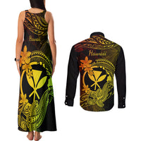 Hawaii Couples Matching Tank Maxi Dress and Long Sleeve Button Shirts Hammerhead Shark Tattoo Mix Polynesian Plumeria Reggae Version LT14 - Polynesian Pride