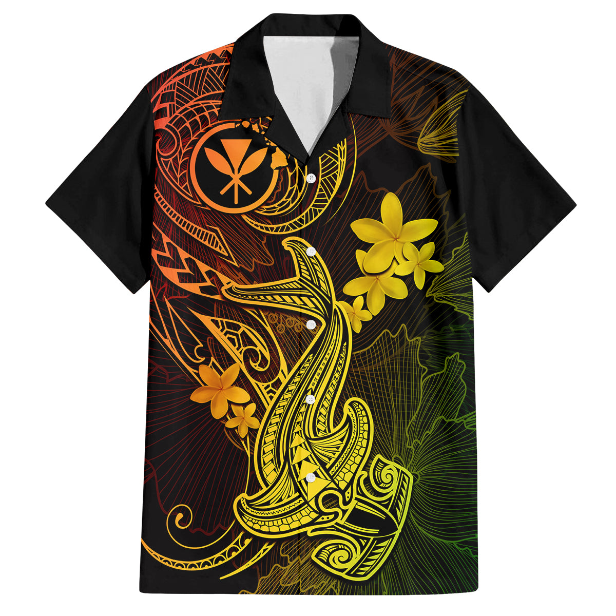 Hawaii Family Matching Tank Maxi Dress and Hawaiian Shirt Hammerhead Shark Tattoo Mix Polynesian Plumeria Reggae Version LT14 Dad's Shirt - Short Sleeve Reggae - Polynesian Pride