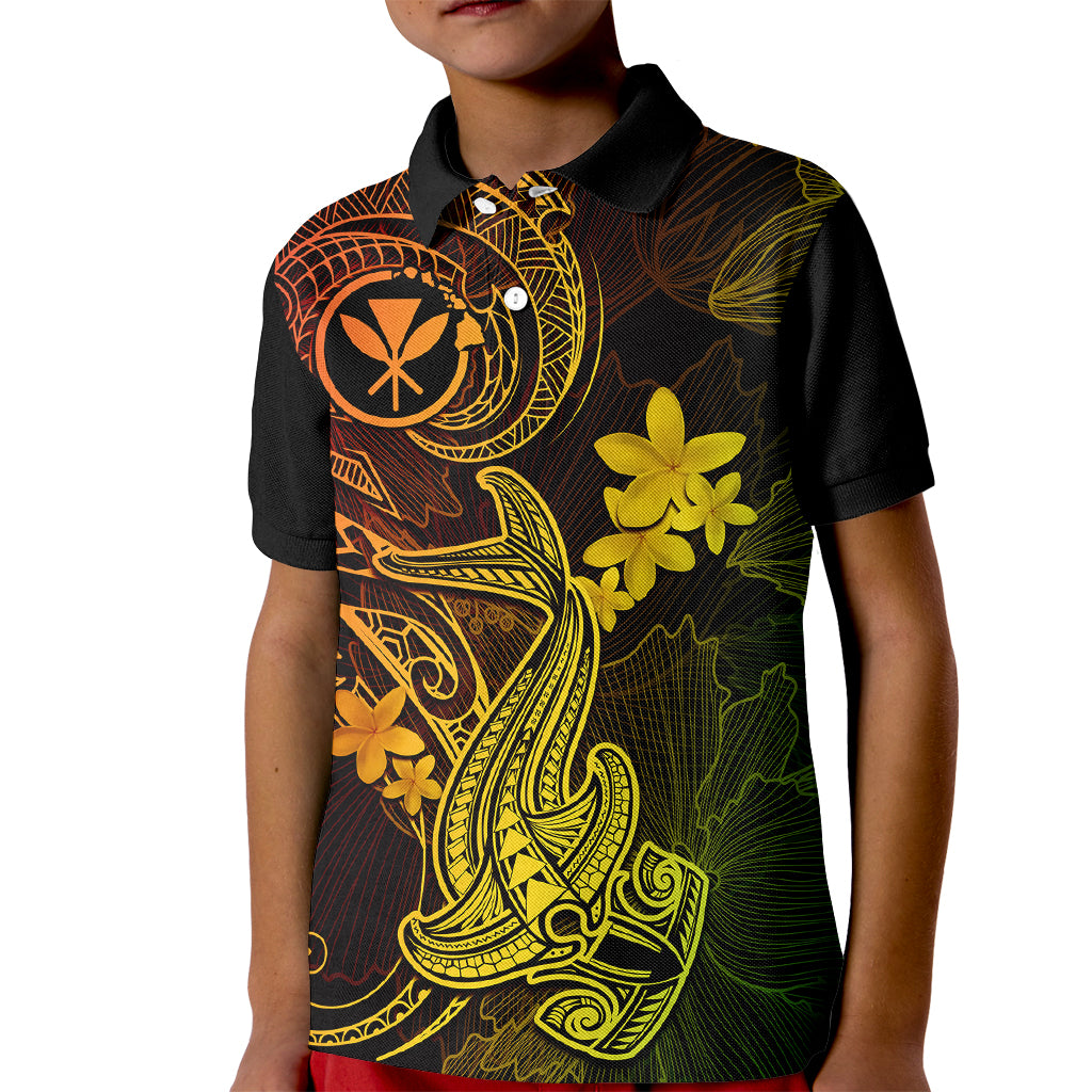 Hawaii Kid Polo Shirt Hammerhead Shark Tattoo Mix Polynesian Plumeria Reggae Version LT14 Kid Reggae - Polynesian Pride