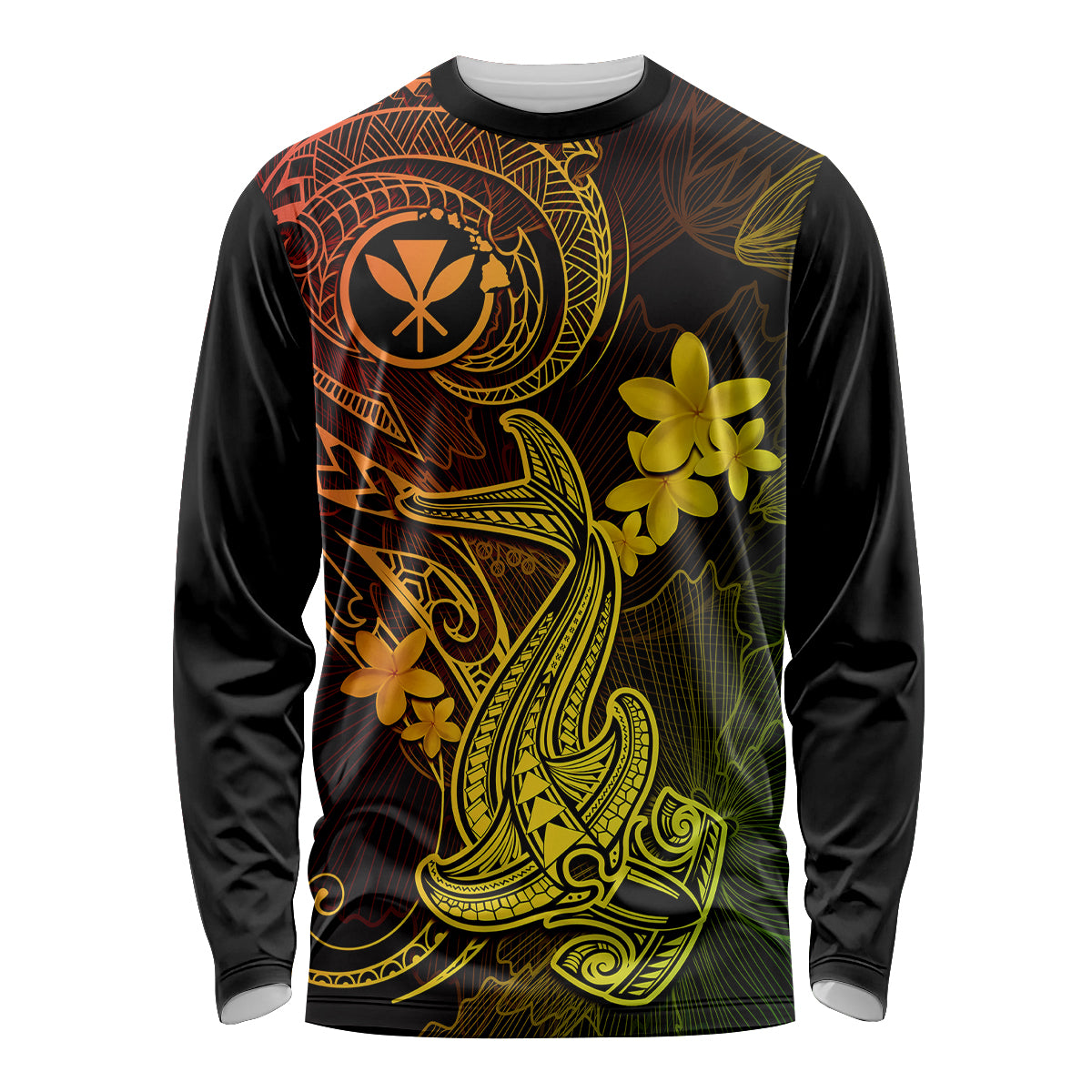 Hawaii Long Sleeve Shirt Hammerhead Shark Tattoo Mix Polynesian Plumeria Reggae Version LT14 Unisex Reggae - Polynesian Pride