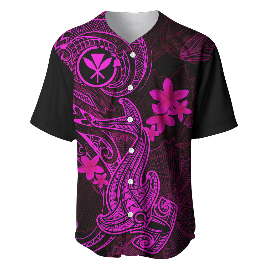 Hawaii Baseball Jersey Hammerhead Shark Tattoo Mix Polynesian Plumeria Pink Version LT14 Pink - Polynesian Pride