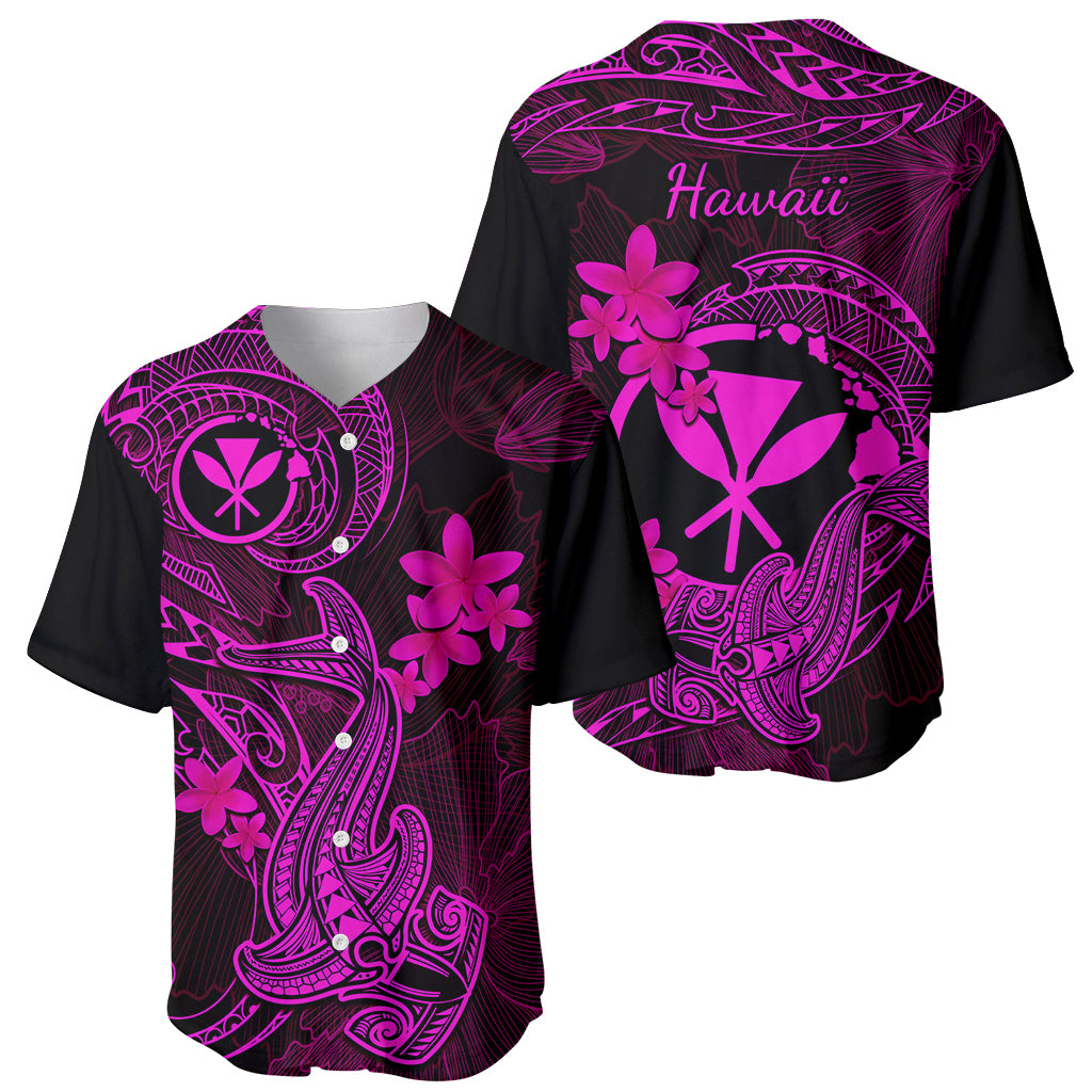 Hawaii Baseball Jersey Hammerhead Shark Tattoo Mix Polynesian Plumeria Pink Version LT14 - Polynesian Pride