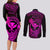 hawaii-couples-matching-long-sleeve-bodycon-dress-and-long-sleeve-button-shirts-hammerhead-shark-tattoo-mix-polynesian-plumeria-pink-version