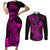 hawaii-couples-matching-short-sleeve-bodycon-dress-and-long-sleeve-button-shirts-hammerhead-shark-tattoo-mix-polynesian-plumeria-pink-version