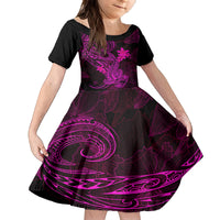 Hawaii Family Matching Tank Maxi Dress and Hawaiian Shirt Hammerhead Shark Tattoo Mix Polynesian Plumeria Pink Version LT14 Daughter's Dress Pink - Polynesian Pride