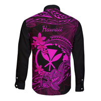 hawaii-long-sleeve-button-shirt-hammerhead-shark-tattoo-mix-polynesian-plumeria-pink-version