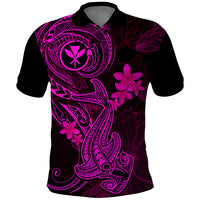 Hawaii Polo Shirt Hammerhead Shark Tattoo Mix Polynesian Plumeria Pink Version LT14 Pink - Polynesian Pride