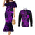 hawaii-couples-matching-mermaid-dress-and-long-sleeve-button-shirts-hammerhead-shark-tattoo-mix-polynesian-plumeria-purple-version