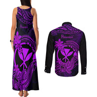 Hawaii Couples Matching Tank Maxi Dress and Long Sleeve Button Shirts Hammerhead Shark Tattoo Mix Polynesian Plumeria Purple Version LT14 - Polynesian Pride