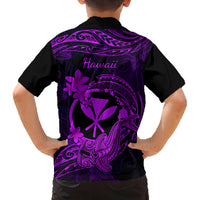 Hawaii Family Matching Off Shoulder Maxi Dress and Hawaiian Shirt Hammerhead Shark Tattoo Mix Polynesian Plumeria Purple Version LT14 - Polynesian Pride