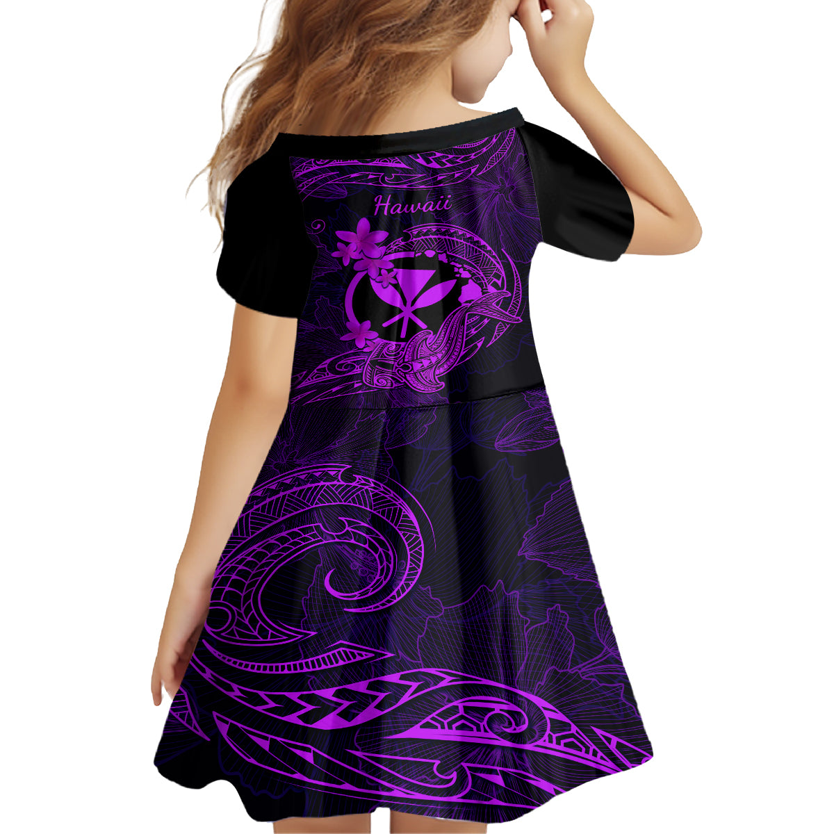 Hawaii Family Matching Off Shoulder Maxi Dress and Hawaiian Shirt Hammerhead Shark Tattoo Mix Polynesian Plumeria Purple Version LT14 - Polynesian Pride