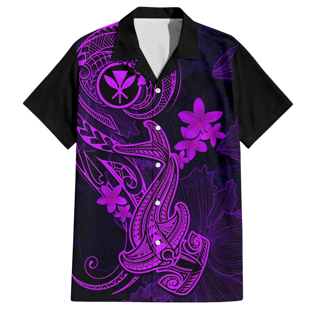 Hawaii Family Matching Off Shoulder Maxi Dress and Hawaiian Shirt Hammerhead Shark Tattoo Mix Polynesian Plumeria Purple Version LT14 Dad's Shirt - Short Sleeve Purple - Polynesian Pride