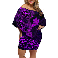 hawaii-family-matching-off-shoulder-short-dress-and-hawaiian-shirt-hammerhead-shark-tattoo-mix-polynesian-plumeria-purple-version
