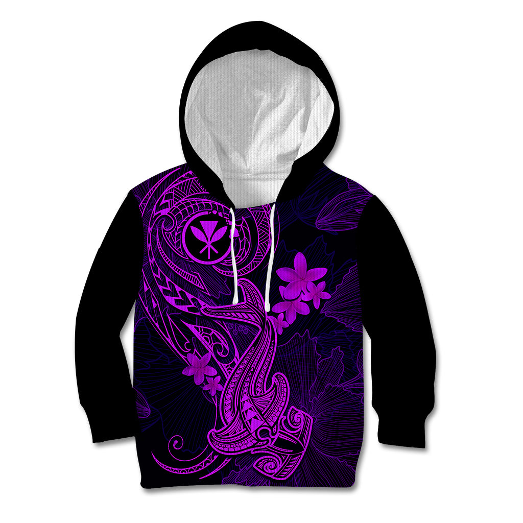 Hawaii Kid Hoodie Hammerhead Shark Tattoo Mix Polynesian Plumeria Purple Version LT14 Purple - Polynesian Pride