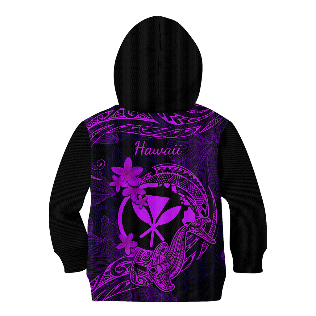 Hawaii Kid Hoodie Hammerhead Shark Tattoo Mix Polynesian Plumeria Purple Version LT14 - Polynesian Pride