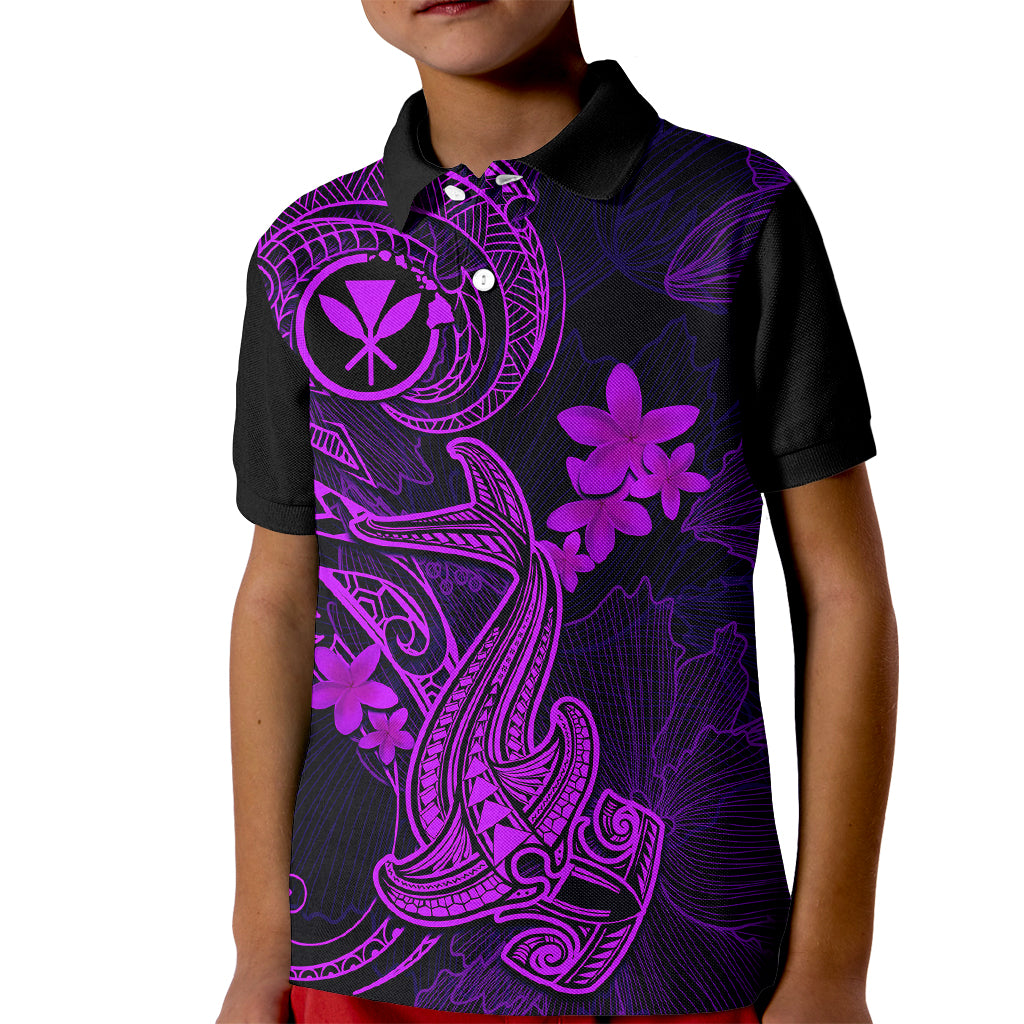 Hawaii Kid Polo Shirt Hammerhead Shark Tattoo Mix Polynesian Plumeria Purple Version LT14 Kid Purple - Polynesian Pride