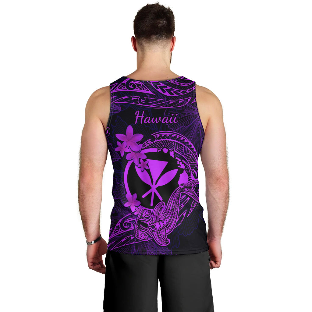 Hawaii Men Tank Top Hammerhead Shark Tattoo Mix Polynesian Plumeria Purple Version LT14 - Polynesian Pride