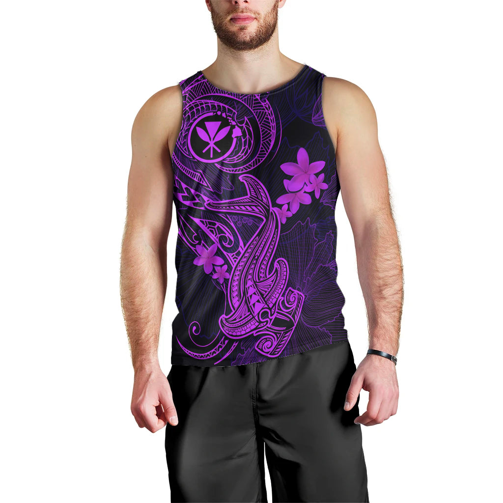 Hawaii Men Tank Top Hammerhead Shark Tattoo Mix Polynesian Plumeria Purple Version LT14 - Polynesian Pride