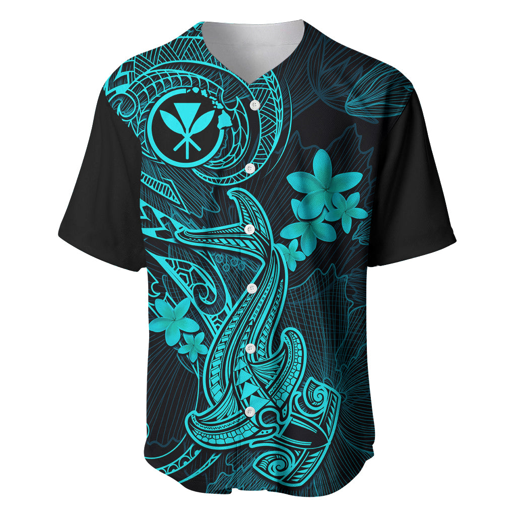 Hawaii Baseball Jersey Hammerhead Shark Tattoo Mix Polynesian Plumeria Turquoise Version LT14 Turquoise - Polynesian Pride