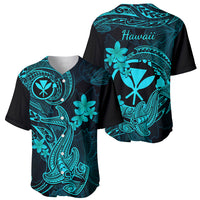 Hawaii Baseball Jersey Hammerhead Shark Tattoo Mix Polynesian Plumeria Turquoise Version LT14 - Polynesian Pride