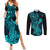 hawaii-couples-matching-summer-maxi-dress-and-long-sleeve-button-shirts-hammerhead-shark-tattoo-mix-polynesian-plumeria-turquoise-version