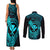 hawaii-couples-matching-tank-maxi-dress-and-long-sleeve-button-shirts-hammerhead-shark-tattoo-mix-polynesian-plumeria-turquoise-version