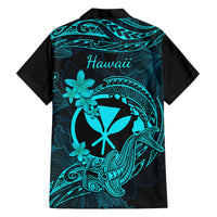 Hawaii Family Matching Tank Maxi Dress and Hawaiian Shirt Hammerhead Shark Tattoo Mix Polynesian Plumeria Turquoise Version LT14 - Polynesian Pride