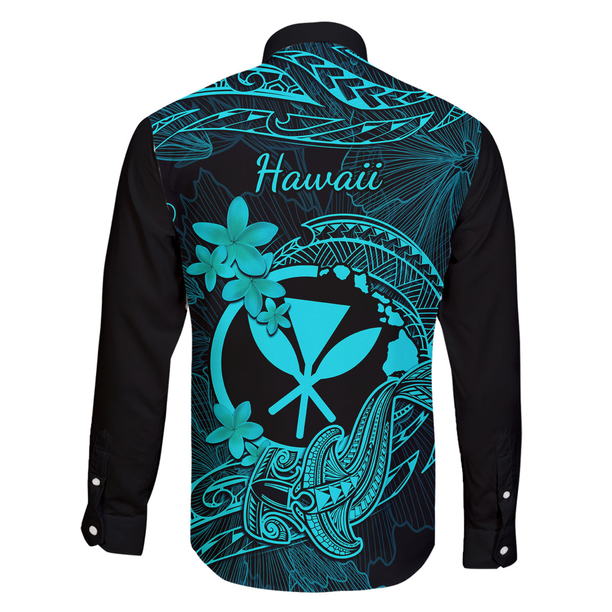 Hawaii Family Matching Tank Maxi Dress and Hawaiian Shirt Hammerhead Shark Tattoo Mix Polynesian Plumeria Turquoise Version LT14 - Polynesian Pride