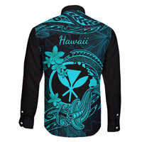 Hawaii Family Matching Tank Maxi Dress and Hawaiian Shirt Hammerhead Shark Tattoo Mix Polynesian Plumeria Turquoise Version LT14 - Polynesian Pride