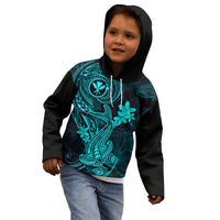 Hawaii Kid Hoodie Hammerhead Shark Tattoo Mix Polynesian Plumeria Turquoise Version LT14 - Polynesian Pride