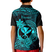 Hawaii Kid Polo Shirt Hammerhead Shark Tattoo Mix Polynesian Plumeria Turquoise Version LT14 - Polynesian Pride